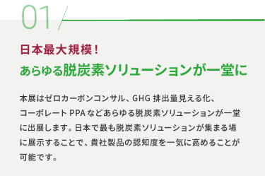 01 日本最大規模！あらゆる脱炭素ソリューションが一堂に