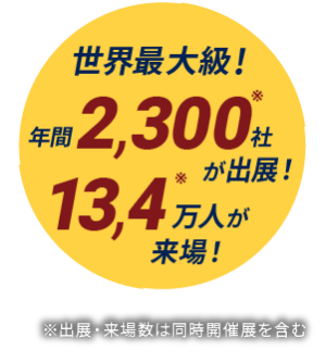 世界最大級！年間2,300社が出展！13,4万人が来場！